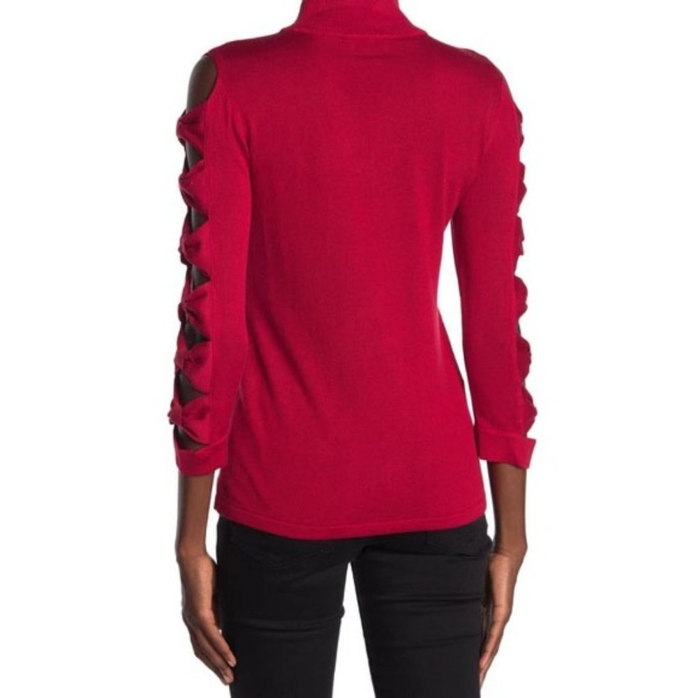 CeCe by Cynthia Steffe Bow Sleeve Crewneck Pullover Sweater in Red - Size XS - Picture 2 of 15
